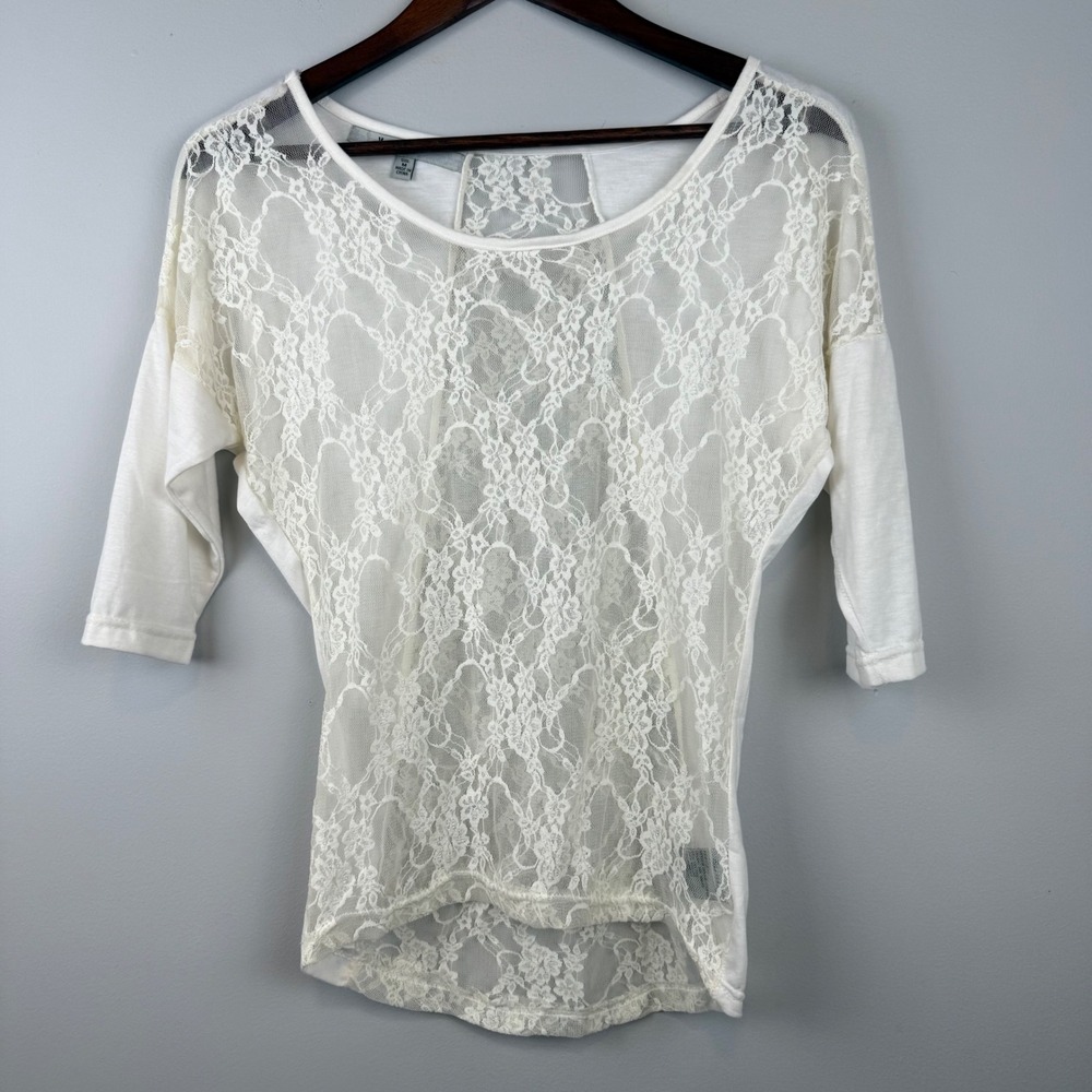 Yom Yom Womens Lace‎ Front Dolman Top M Off White Coquette Fairycore Feminine